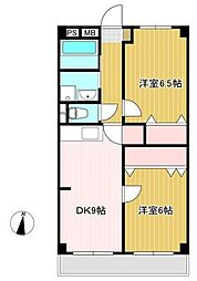 メイゾン松原 3階2DKの間取り