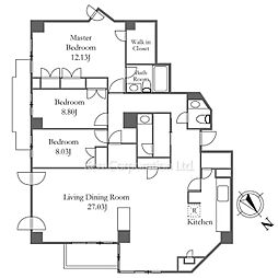 フラット緑ヶ岡 1階3LDKの間取り