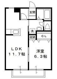 N・Yハイツ C 2階1LDKの間取り