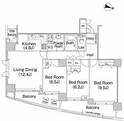 ミレニアムガーデンコート 4階3LDKの間取り