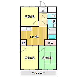 パレスハイツ萩野 3DKの間取図画像