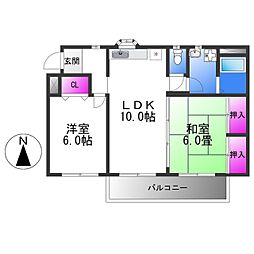 ハピネス2000 3階2LDKの間取り