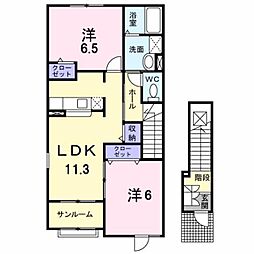 ピアコート1 2LDKの間取図画像
