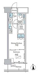 パークアクシス新宿百人町 1DKの間取図画像