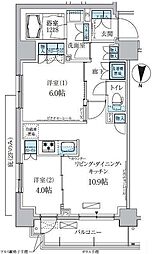 パークアクシス両国馬車通り 9階2LDKの間取り