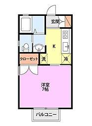 グリーンベル長潟 1Kの間取図画像