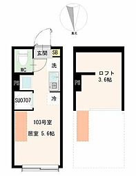 オブシディアン ワンルームの間取図画像