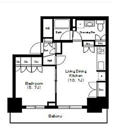 品川タワーフェイス 17階1LDKの間取り