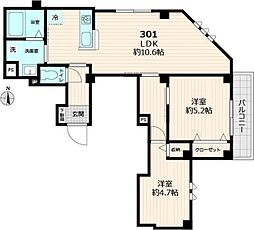 仮称グレース 3階2LDKの間取り