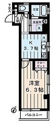 グランドール北上野 3階1Kの間取り