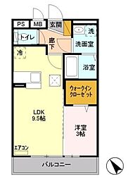 エスパシオ 3階1LDKの間取り