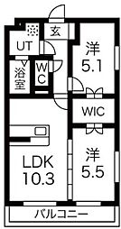 リーベンR 3階2LDKの間取り
