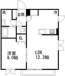 セリシール 1階1LDKの間取り