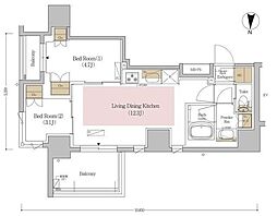 アーバネックス錦糸町NORTH 5階2LDKの間取り
