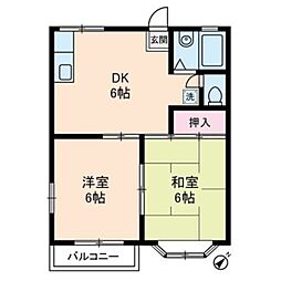 ツインズA棟 1階2DKの間取り