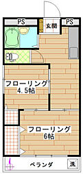 本橋マンション 2DKの間取図画像