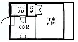 ヴィラセリバテール 1階1Kの間取り