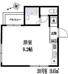 リバティ原町田 2階ワンルームの間取り