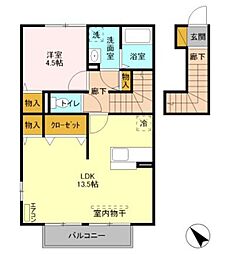 グランポルテ美園B 1LDKの間取図画像