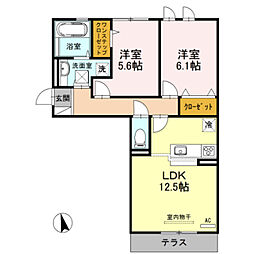 ルシエルメイキラB棟 2LDKの間取図画像