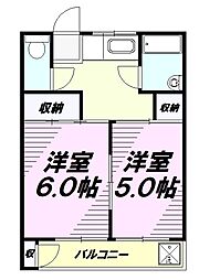 JR中央線 八王子駅 バス15分 川口川橋停下車 徒歩6分の賃貸マンション 2階2Kの間取り