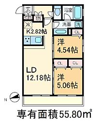 ラティエラ滝野川 4階2LDKの間取り