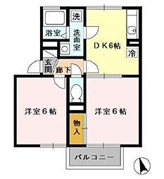 オークヒルズ 2DKの間取図画像