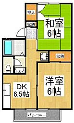 クレストハイツ 2階2DKの間取り