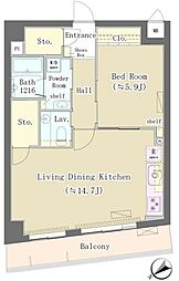 メゾンドタカヤ 2階1LDKの間取り