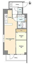 レクシード神楽坂 5階2LDKの間取り