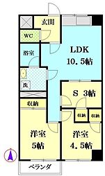 鶴見平和プラザマンション 4階2SLDKの間取り
