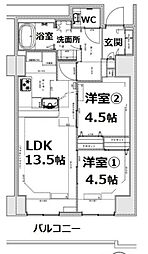 シティコート目黒2号棟 6階2LDKの間取り
