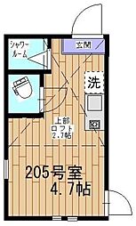楽淇ハウス 2階ワンルームの間取り