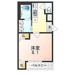 阪神本線 大物駅 徒歩11分の賃貸アパート 3階1Kの間取り