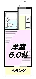 赤荻ハイツ ワンルームの間取図画像