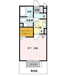 阪神本線 大物駅 徒歩5分の賃貸アパート 1階1Kの間取り