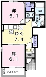 メゾンブローテB 2DKの間取図画像
