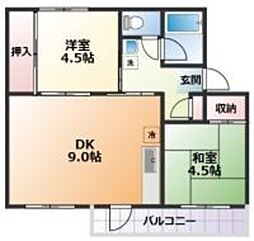 相武台住宅 2階2DKの間取り