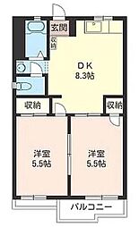 パストラルハイムユー 2DKの間取図画像