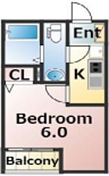 エバーズ鶴ヶ島 3階1Kの間取り