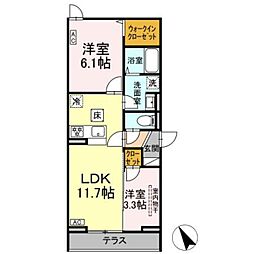 JR横浜線 橋本駅 徒歩14分の賃貸アパート 1階2LDKの間取り