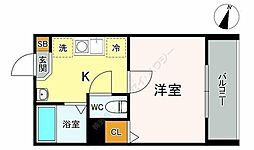 メルディア相模原 1Kの間取図画像