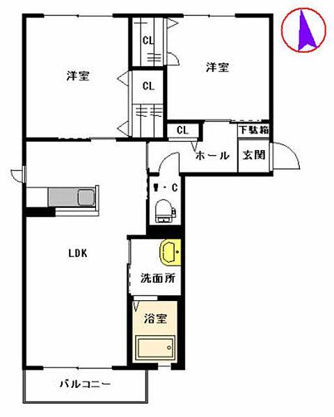 三洋タウン木屋瀬　Ｂ棟 B0203｜福岡県北九州市八幡西区木屋瀬１丁目(賃貸アパート2LDK・2階・56.81㎡)の写真 その2