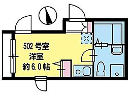 京急空港線 穴守稲荷駅 徒歩5分の賃貸マンション 5階ワンルームの間取り