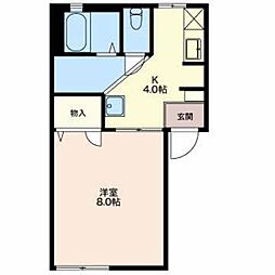 キャトルセゾンB 1Kの間取図画像