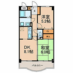 ラカーサアイカワ 2DKの間取図画像