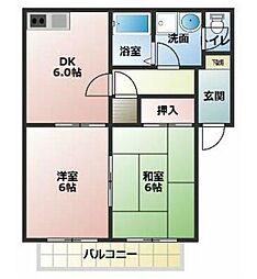 ピアコートC棟 2DKの間取図画像