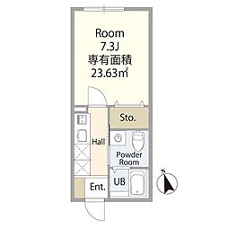 クレスト東村山 2階1Kの間取り