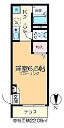 ラフィネ岡安 1Kの間取図画像