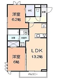 エコーヒルズ 2LDKの間取図画像